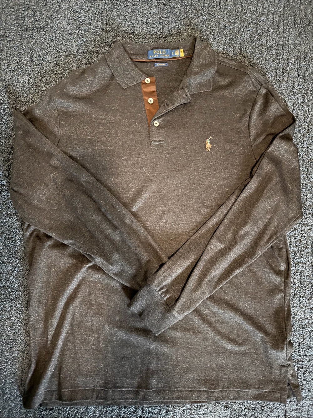 Polo by Ralph Lauren Long-Sleeve Polo in Dark Brown with Tan Placket